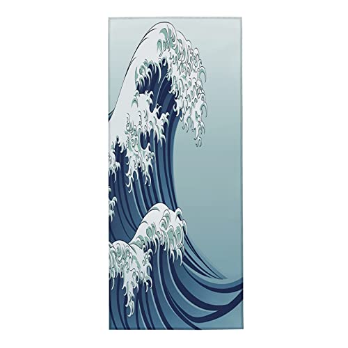 Waves Premium-Handtuch-Set, Motiv-Stil, Vintage-Inspirationen, sehr saugfähig, langlebig, Hotel- und Spa-Badetücher, Handwäsche, 70 x 40 cm, Marineblau von IUBBKI