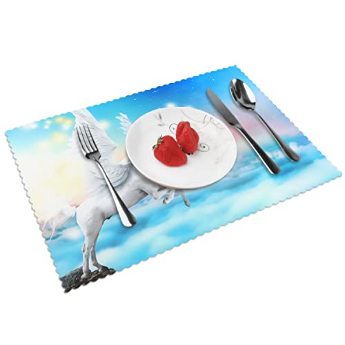 Weiß Fly Einhorn Tischsets 6er Set Berg Einhorn Tischsets für Küche Esstisch 45x30cm von IUBBKI