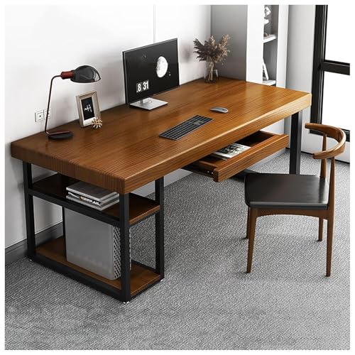 Gaming-Schreibtisch für das Homeoffice mit Ablagefächern auf der linken Seite, Computertisch aus Massivholz mit CPU-Ständer, moderner Schreibtisch, einfacher Arbeitstisch, Arbeitsplatz für kleine Räum von IUBGFTO