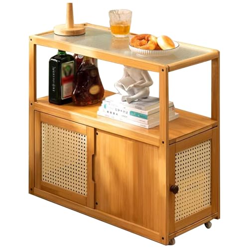 IUBGFTO Leicht zu bewegendes Lagerregal mit Rollen, Speisekammer, Kleiner Couchtisch, Sofa-Beistelltisch, Schlafzimmer-Nachttisch, Mini-Ecktisch, 30 x 67 x 62 cm (Holz) von IUBGFTO