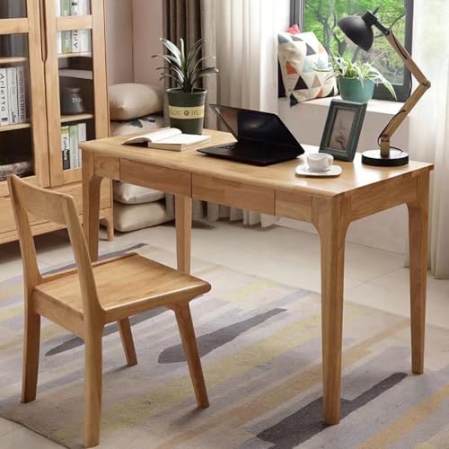 IUBGFTO Mehrzweck-Schreibtisch, Massivholz-Schreibtisch mit 2 Schubladen, moderner, einfacher Home-Office-Schreibtisch, klein (natürlich, 99,1 cm) von IUBGFTO
