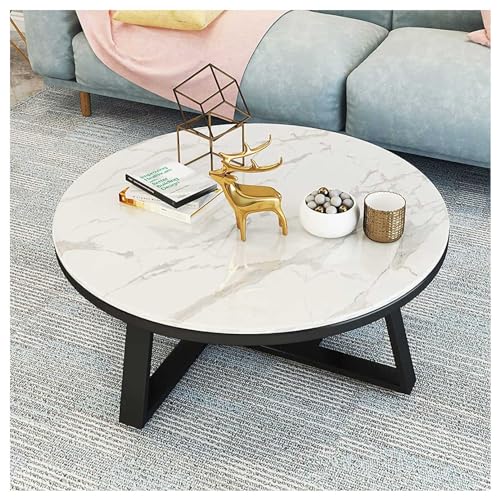 IUBGFTO Moderner Couchtisch für das Wohnzimmer, runder Couchtisch aus Marmor, moderner Sofatisch für das Wohnzimmer, Tisch mit Marmorstruktur, runder Mitteltisch mit Metallgestell (E 80 cm/31 Zoll) von IUBGFTO