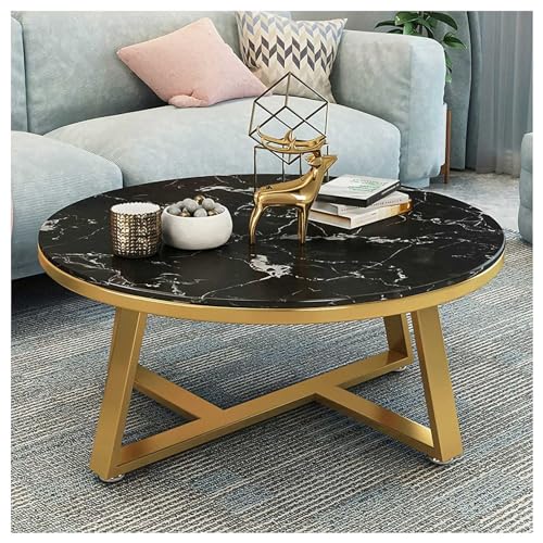 IUBGFTO Moderner Couchtisch für das Wohnzimmer, runder Couchtisch aus Marmor, moderner Sofatisch für das Wohnzimmer, Tisch mit Marmorstruktur, runder Mitteltisch mit Metallgestell (T 80 cm) von IUBGFTO