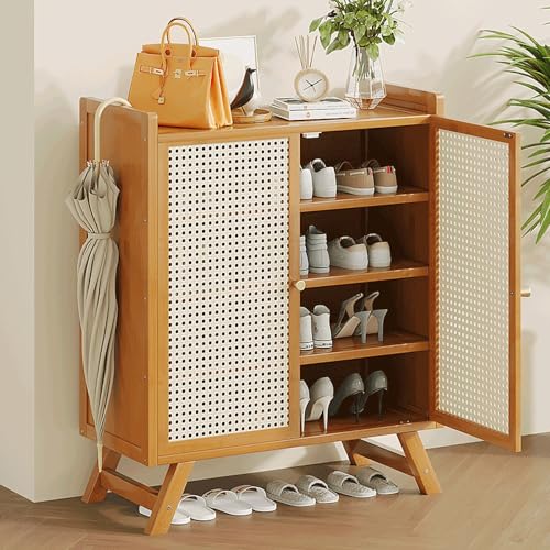 IUBGFTO Schuhschrank aus Bambus, moderner Schuhschrank mit verstellbaren Regalen, freistehender Schuhschrank mit 5/7 Ebenen und Türen, für den Eingangsbereich des Wohnzimmers, des Flurs (A 88 cm) von IUBGFTO