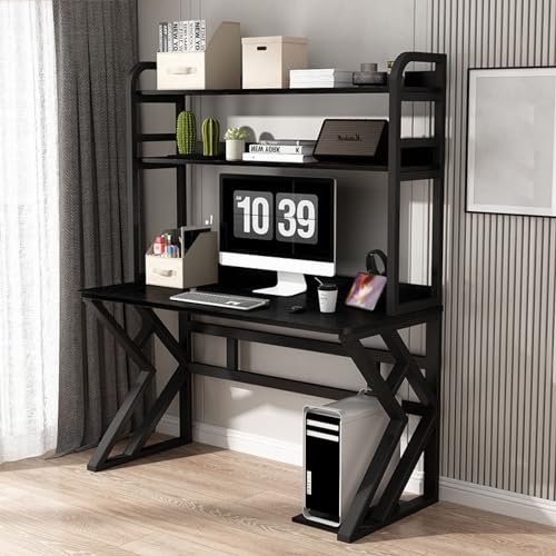 IUBGFTO mit Ablagefächern, großer Schreibtisch für das Homeoffice, Arbeitszimmer, mit Bücherregal, PC-/Laptoptisch aus Holz, Gaming-Schreibtisch (schwarz, 100 x 60 x 170 cm) von IUBGFTO