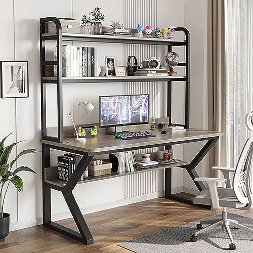 IUBGFTO mit Bücherregal, PC-Schreibtisch, Home-Office-Schreibtisch, Arbeitstisch für Erwachsene/Studenten (grau + schwarzer Rahmen, 31 Zoll) von IUBGFTO