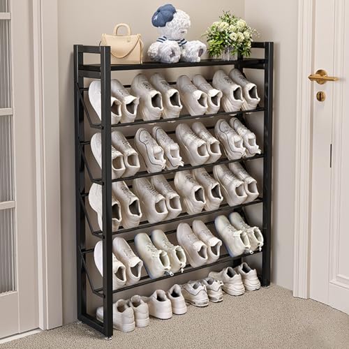 Mehrstöckiges Schuhregal mit geneigtem Design, schmales, extrem dünnes Schuhregal mit durchbrochenem Design, Schuhschrank-Organizer für Schrank, Flur, Eingangsbereich, Tür, Schlafsaal (B 83 x 18 x 120 Mehrstöckiges Schuhregal mit geneigtem Design, schmales, extrem dünnes Schuhregal mit durchbrochenem Design, Schuhschrank-Organizer für Schrank, Flur, Eingangsbereich, Tür, Schlafsaal (B 83 x 18 x 120 von IUBGFTO