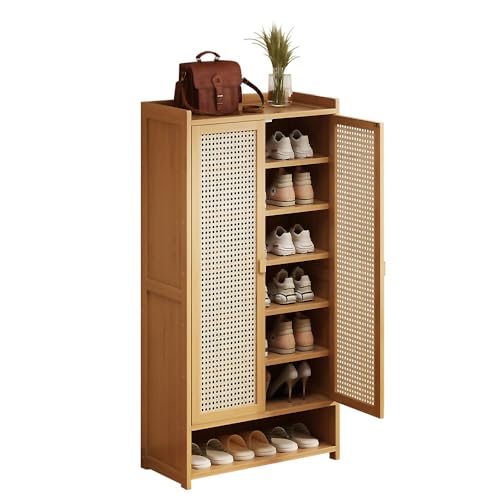 Schuhregal-Organizer-Schrank mit Türen, Bambus-Schuhaufbewahrungsschrank für 18–42 Paar, Schuhaufbewahrungsschrank mit großer Kapazität, für Turnschuhe, Lederschuhe, High Heels, Hausschuhe (A 8 Ebenen Schuhregal-Organizer-Schrank mit Türen, Bambus-Schuhaufbewahrungsschrank für 18–42 Paar, Schuhaufbewahrungsschrank mit großer Kapazität, für Turnschuhe, Lederschuhe, High Heels, Hausschuhe (A 8 Ebenen von IUBGFTO