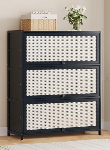 Schuhschrank aus Kunststoff-Rattan, um 90° nach oben gedrehtes schwebendes Schuhregal, einteiliges Schuhregal für den Flur zur Aufbewahrung im Innen- und Außenbereich, Schuhschrank mit Klapptür für de Schuhschrank aus Kunststoff-Rattan, um 90° nach oben gedrehtes schwebendes Schuhregal, einteiliges Schuhregal für den Flur zur Aufbewahrung im Innen- und Außenbereich, Schuhschrank mit Klapptür für de von IUBGFTO