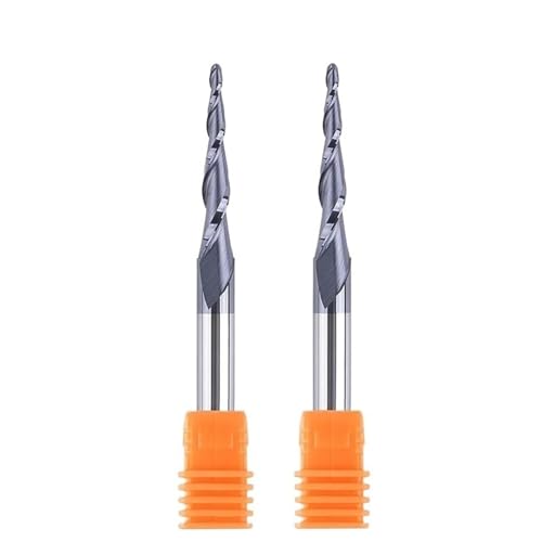 2 Stück konischer Kugelkopf-Schaftfräser, 3,175–8 mm Schaft, Vollhartmetall, 2-schneidiger Spiralfräser for Schnitzen und Gravieren von Holz(2pcs-R0.75-47-D8-T) von IUBPWMS
