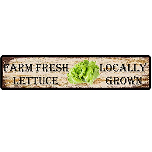 Metallschild Blechschild Bauernhof Fresh Lettuce Locally Grown Lustige Metallschilder Vintage Schild Retro Blechschilder Aluminium Metallschild für Schlafzimmer Küche Garten Wand Bab Club Kaffee von IUEJTGIE