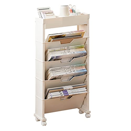 IUIBMI 5-stöckiges, Bewegliches, Einzigartiges Bücherregal aus Kunststoff, Rollendes Organisationsregal mit Rollen, Multifunktionales Bücherregal, Bücherregal, Aktenorganisation für Kinder,(Beige) von IUIBMI