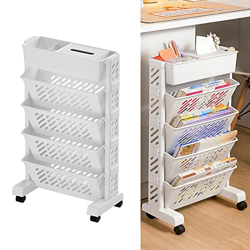 IUIBMI 5-stufiges/6-stufiges Bücherregal Zur Aufbewahrung von Bücherregalen, Bewegliches, Einzigartiges Bücherregal mit Rollen, Rollender Mehrzweckwagen, Mobiler Bücherwagen-Organizer,(5 Schichten) von IUIBMI