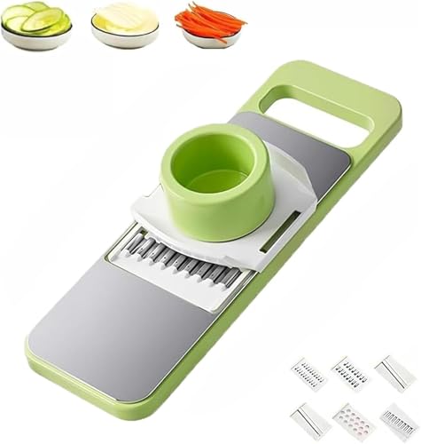 Martivex Slicer, 6-in-1 Safeprep Mandoline Slicer, Multi-purpose Kitchen Tool with Stainless Steel Blades for Slicing, Shredding and Dicing(1set) von IUIUI
