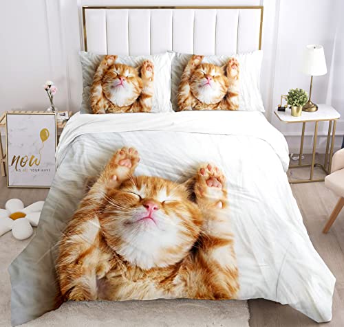 Katzen bettwäsche 135x200, 3D Katzen Muster Bettwäsche-Sets mit Reißverschluss, Super Weiche Angenehme Mikrofaser Bettwäsche (Katze-1, 135x200cm) von IUNTWEIE