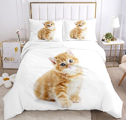 IUNTWEIE Katzen bettwäsche 135x200, 3D Katzen Muster Bettwäsche-Sets mit Reißverschluss, Super Weiche Angenehme Mikrofaser Bettwäsche (Katze-2, 135x200cm) von IUNTWEIE