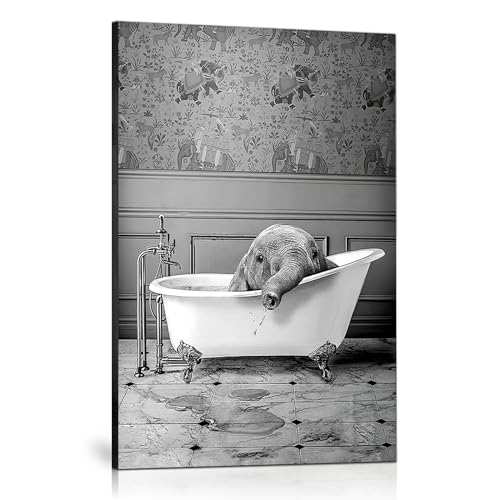 Bilder badezimmer mit rahmen, Schwarz Weiß Tier Badezimmer BilderA3(29.7x42cm), Lustig Wandbilder Drucke Leinwand Poster,Wandkunst, Minimalistische Wohnkultur - mit Rahme (A3(29.7x42cm), Tier -7) von IUNTWEIE