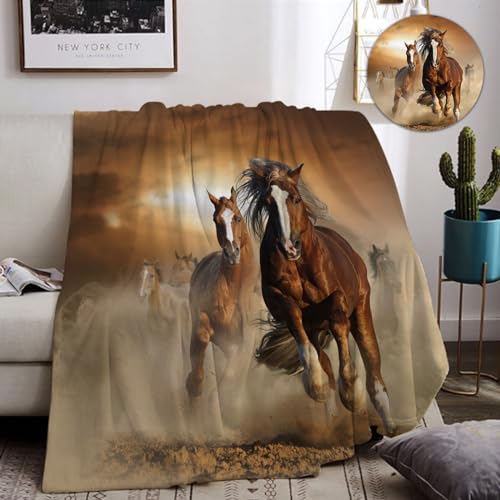 Decke pferdemotiv 130x150cm Sanft Flanell Flauschig und Warme,3D Pferd Wohndecke als Sofadecke Couchdecke Tagesdecke (B,130x150cm) von IUNTWEIE