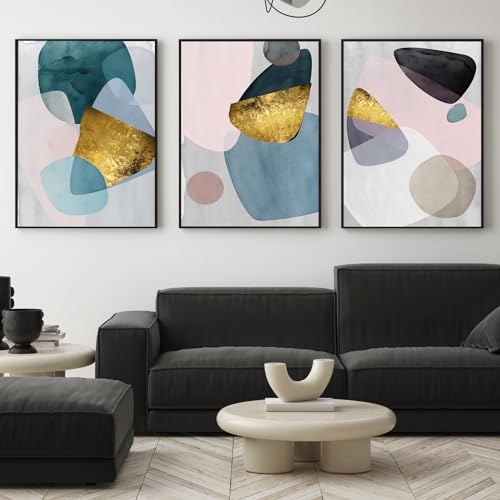 IUNTWEIE Abstrakte Poster 3er Set Moderne Wandbild Poster Abstrakte Geometrische Bilder Gold Kreisförmige Geometrische Leinwandbild Wohnzimmer Deko,Ohne Rahmen (D, 30x40cm*3) von IUNTWEIE