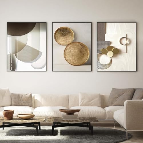 IUNTWEIE Abstrakte Poster 3er Set Moderne Wandbild Poster Abstrakte Geometrische Bilder Gold Kreisförmige Geometrische Leinwandbild Wohnzimmer Deko,Ohne Rahmen (A, 50x70cm*3) von IUNTWEIE