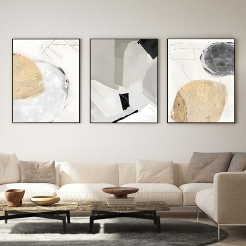 IUNTWEIE Abstrakte Poster 3er Set Moderne Wandbild Poster Abstrakte Geometrische Bilder Gold Kreisförmige Geometrische Leinwandbild Wohnzimmer Deko,Ohne Rahmen (E,60x90cm*3) von IUNTWEIE