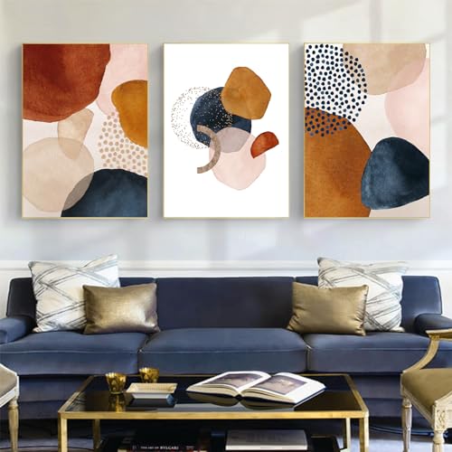 IUNTWEIE Abstrakte Poster 3er Set Moderne Wandbild Poster Abstrakte Geometrische Bilder Gold Kreisförmige Geometrische Leinwandbild Wohnzimmer Deko,Ohne Rahmen (F,70x100cm*3) von IUNTWEIE