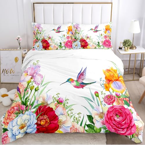 IUNTWEIE Bettwäsche 135x200 Blumen, Blumen Vögel Muster Mikrofaser Bettwäsche-Sets mit Reißverschluss, Weich & Angenehm & Atmungsaktiv Bettwäsche Set (Blumen-4, 135x200cm) von IUNTWEIE