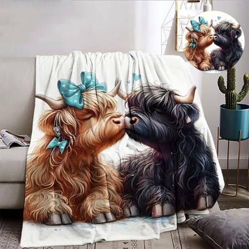IUNTWEIE Hochlandrind Kuscheldecke,Scottish Highland Kuhs Decken, Flauschig Highland Kuh Kuscheldecke Flanell Decke für Mädchen, Kinder, Erwachsene, Couch, Reisen (B, 150x200cm) von IUNTWEIE