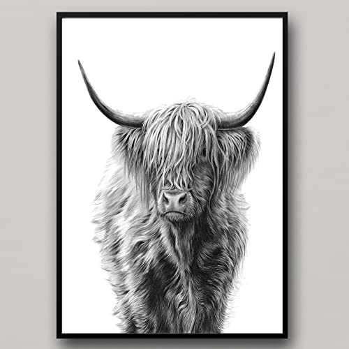 IUNTWEIE Nordic Highland Kuh Leinwand bilder Druck, Schottisches Hochland kuh Poster Wandbilder, Modern Hochlandrind Dekoration für Wohnzimmer Wohnkultur Dekor Kein Rahmen (Hochlandrind-1, 30x40) von IUNTWEIE