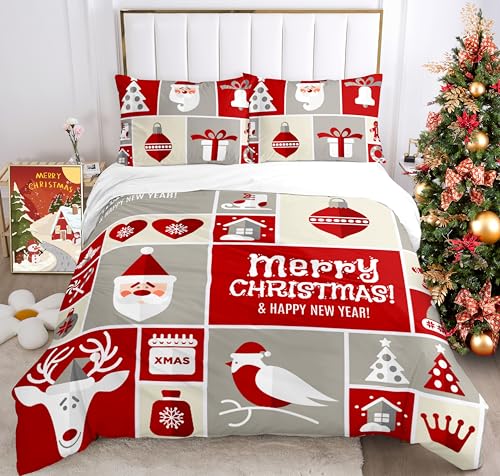 IUNTWEIE Weihnachten Bettwäsche,Weihnachtsmann und Elch Schneemann Rot Bettbezug,Weihnachtsdekoration,Weiche Bettwäsche Set mit Reißverschluss(A, 135x200cm) von IUNTWEIE