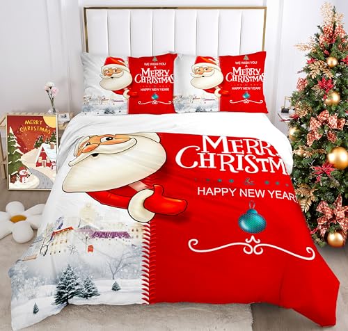 IUNTWEIE Weihnachtsbettwäschee 200x200,Weihnachtsmann und Elch Schneemann Rot Bettbezug,Weihnachtsdekoration,Weiche Bettwäsche Set mit Reißverschluss (B, 200x200cm) von IUNTWEIE