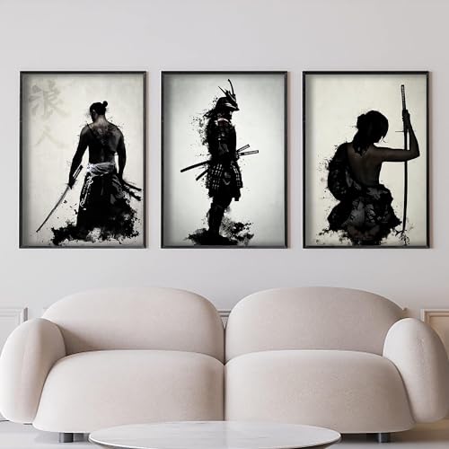 IUNTWEIE apanische Bushido Leinwand Bilder, Japanische Samurai Poster Wandkunst, Schwarzweiss Krieger Leinwand Malerei für Wohnzimmer Schlafzimmer Dekor, ohne Rahmen 3 x 70 x 100 cm von IUNTWEIE