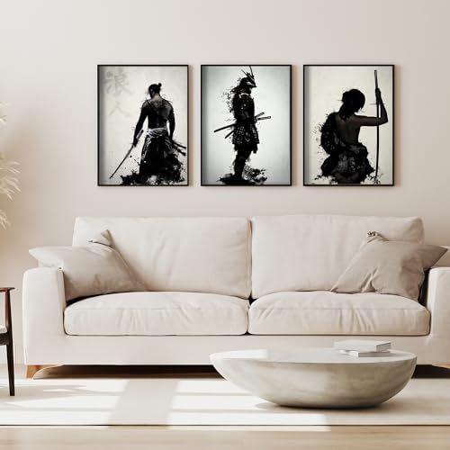 IUNTWEIE apanische Bushido Leinwand Bilder, Japanische Samurai Poster Wandkunst, Schwarzweiss Krieger Leinwand Malerei für Wohnzimmer Schlafzimmer Dekor, ohne Rahmen 3 x 80 x 120 cm von IUNTWEIE