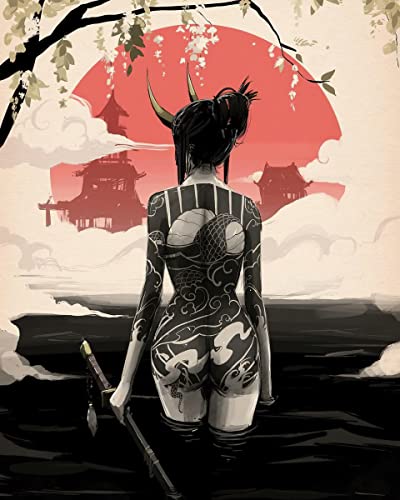 Japanische Frau Bushido Leinwand Bilder, Japanische Samurai Poster Kunst drucke, Schwarzweiss Krieger Leinwand Malerei für Wohnzimmer Schlafzimmer Dekor, ohne Rahmen 50 x 70 cm von IUNTWEIE