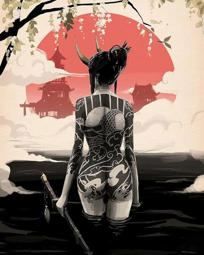 Japanische Frau Bushido Leinwand Bilder, Japanische Samurai Poster Kunst drucke, Schwarzweiss Krieger Leinwand Malerei für Wohnzimmer Schlafzimmer Dekor, ohne Rahmen 70 x 100 cm von IUNTWEIE