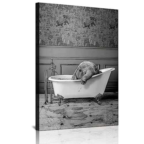 Tier In Der Badezimmer Bilder, Schwarz Weiß Tier Badewanne Bild, Lustig Wandbilder Drucke Leinwand Poster, Kunst, Wandkunst, Minimalistische Wohnkultur - Ohne Rahme (Tier -2, 50x70) von IUNTWEIE