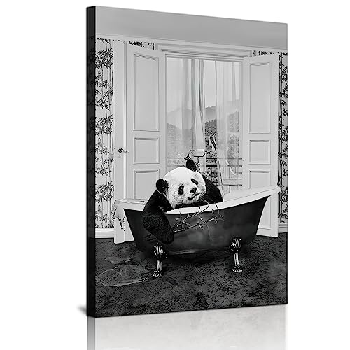 Tier In Der Badezimmer Bilder, Schwarz Weiß Tier Badewanne Bild, Lustig Wandbilder Drucke Leinwand Poster, Kunst, Wandkunst, Minimalistische Wohnkultur - Ohne Rahme (Tier -4, 40x60) von IUNTWEIE