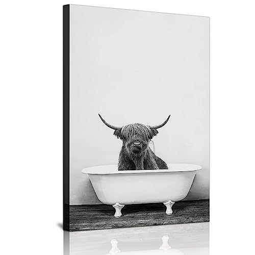 Tier In Der Badezimmer Bilder, Schwarz Weiß Tier Badewanne Bild, Lustig Wandbilder Drucke Leinwand Poster, Kunst, Wandkunst, Minimalistische Wohnkultur - Ohne Rahme (Tier -5, 20x30) von IUNTWEIE