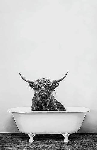 Tier In Der Badezimmer Bilder, Schwarz Weiß Tier Badewanne Bild, Lustig Wandbilder Drucke Leinwand Poster, Kunst, Wandkunst, Minimalistische Wohnkultur - Ohne Rahme (Tier -5, 40x60) von IUNTWEIE