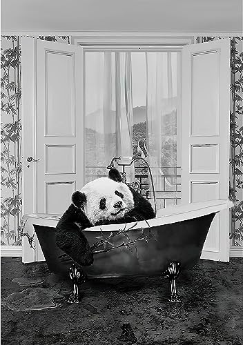Tier In Der Badezimmer Bilder, Schwarz Weiß Badewanne Bild, Lustige Wandbilder Drucke Leinwand Poster, Kunst, Wandkunst, Minimalistische Wohnkultur - Ohne Rahmen (30x40) von IUNTWEIE