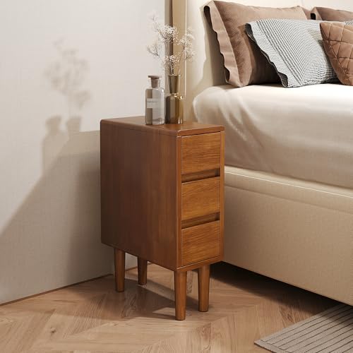 Schmaler Nachttisch mit 3 Schubladen, schmaler Nachttisch aus Massivholz, Nachttisch Mitte des Jahrhunderts, moderner Nachttisch aus Holz, Beistelltisch für Schlafzimmer, Wohnzimmer, Arbeitszimmer Schmaler Nachttisch mit 3 Schubladen, schmaler Nachttisch aus Massivholz, Nachttisch Mitte des Jahrhunderts, moderner Nachttisch aus Holz, Beistelltisch für Schlafzimmer, Wohnzimmer, Arbeitszimmer von IUNVR