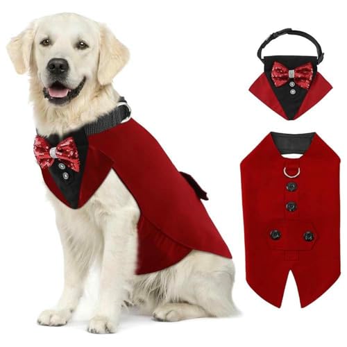 IUOUTG Hund Smoking Anzug Und Bandana Set, Formelle Hochzeit Outfit Für Große Hunde, Stilvolle Doggie Prince Gentleman Kostüm Geburtstagsfeier von IUOUTG