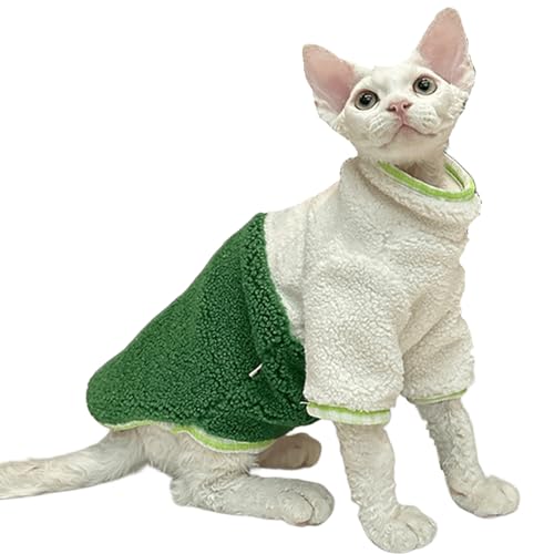 IUOUTG Mode Haarlose Katze Kleidung, Fleece Katze Wintermantel Hochkragen Sweatshirt Pyjamas Für Sphynx Devon Rex Kaltes Wetter Haustier Bekleidung von IUOUTG