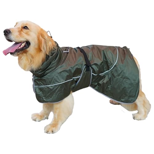 IUOUTG Reflektierender Hund Regenmantel Für Große Hunde, Verstellbare wasserdichte Haustier Regenjacke Mit Warmem Fleece Futter, Warmer Haustiermantel Für Wandern im Freien von IUOUTG