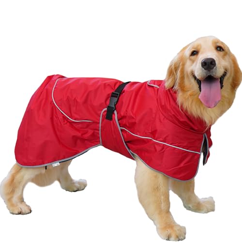 IUOUTG Reflektierender Hund Regenmantel Für Große Hunde, Verstellbare wasserdichte Haustier Regenjacke Mit Warmem Fleece Futter, Warmer Haustiermantel Für Wandern im Freien von IUOUTG