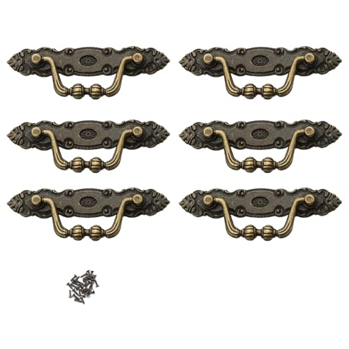 IUSOT 6 Stück Vintage Möbelgriff Zinklegierung Antik Schrankgriffe Für Schubladen Kommoden Schränke Retro Türgriff Mit 12 Schrauben Dekorative Möbelgriffe Für Küche DIY Hauseinrichtung von IUSOT