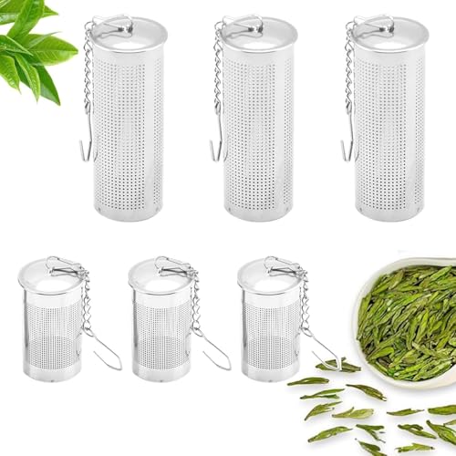 IUSOT Teesieb Edelstahl Für Losen Tee, 6 Stück Teefilter Mit Deckel & Kettenhaken, Feinmaschiger Teesieb Für Tassen/Teekannen, Wiederverwendbarer Teeinfuser von IUSOT