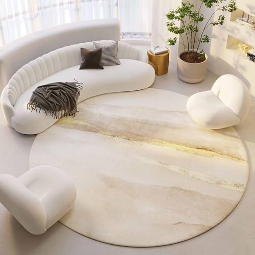 IUUUDDD Teppiche rund Schlafzimmer modern minimalistisch 80cm 100cm 120cm 140cm 160cm 180cm 200cm Creme-Gold Teppiche für Wohnzimmer Schlafzimmer Kinderzimmer luxuriöser Teppich von IUUUDDD