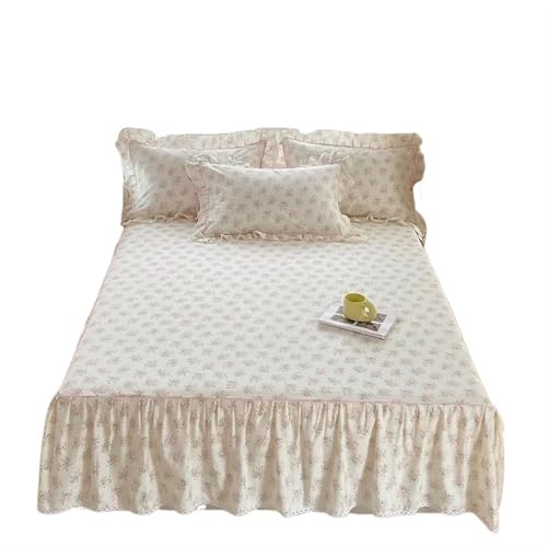 1 x Baumwoll-Bettrock für Queen-Size-Betten mit Blumenmuster und Rüschen, volle Größe, Rock für Einzelbett für Zuhause (G, 200 x 220 x 45 cm, 1 Stück) von IUVYTA