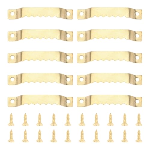 10 Stück Metall-Sägezahn-Bilderrahmen-Aufhänger for Aufhängen von Fotowänden, Ölgemälden, Spiegelhaken mit Schrauben, 52 x 8 mm für Bilder(10pcs Gold) von IUVYTA